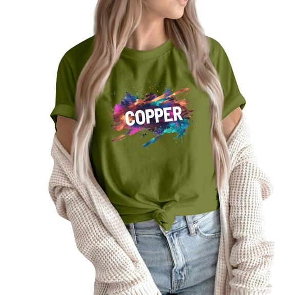 NAMTYQX Shirts for Teens Girls Gemusterte Crew-Neck Short Sleeve Loose Casual Plus Size Cool Print Stretchy Women's Blouses Army Green Size 2XL