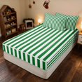 thumbnail image 3 of Manfei Stripe Twin Comforter Set Fitted Sheet 2 Pillowcases, Green White, Xmas Reversible, 3 of 7