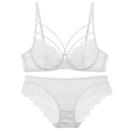 YHGFVOKJ Lingerie for Women Sexy Lace See Through Comfortable and Breathable Gathered Oversized Underwear Bra Lingerie Set Women Sexy Lingerie White 34/75B