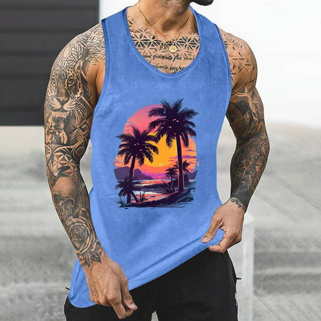 Débardeur pour Hommes, Débardeur Homme Sans Couleur Dégradé Impression Col Rond Fine Bretelle Dos Anti-Fuite Régulier Décontracté Sport Blouses