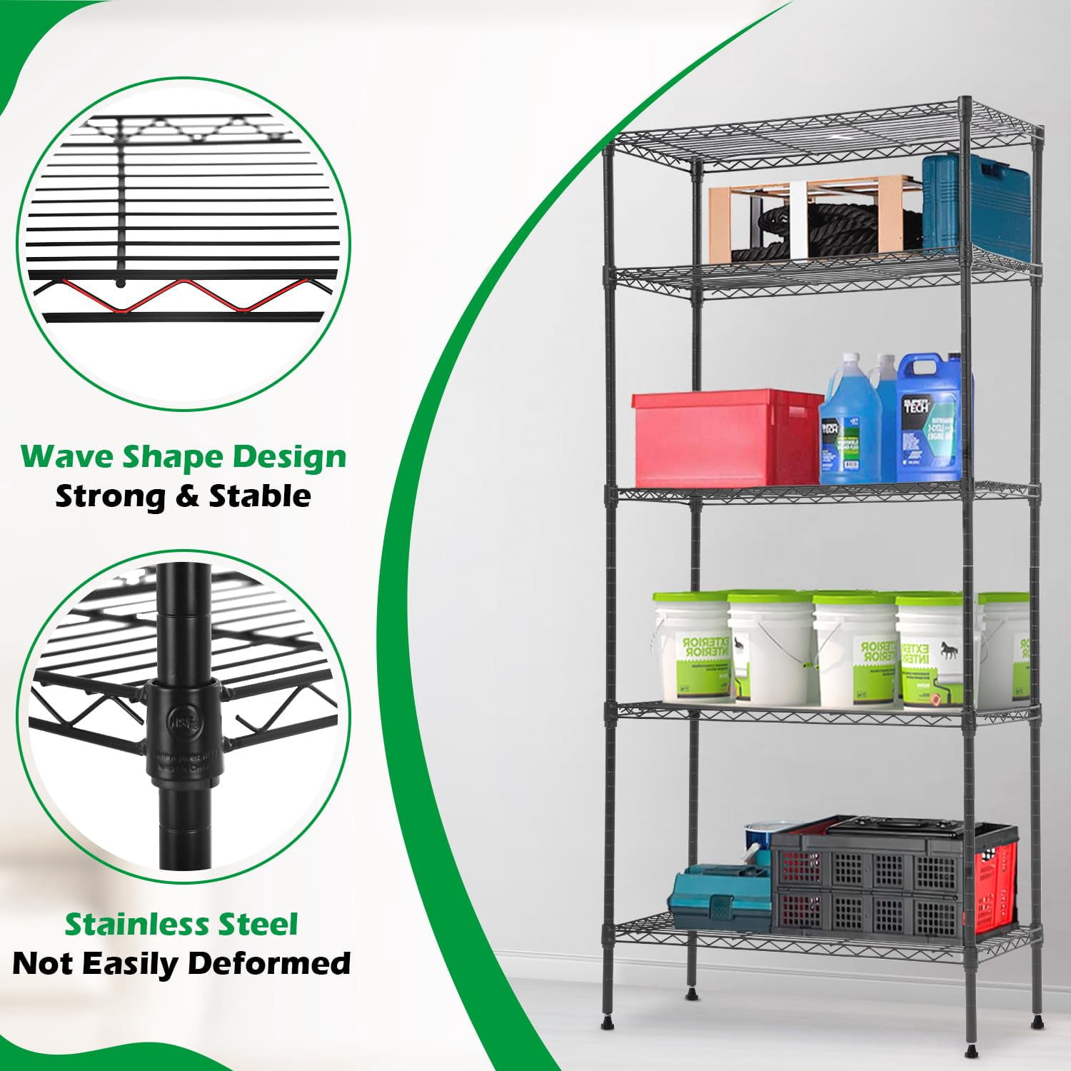 FDW Wire Shelving Unit Metal Shelf Organizer Heavy Duty Wire Rack Storage Unit Rack Utility for Bathroom Office Kitchen (Black, 14" D x 30" W x 60" H)