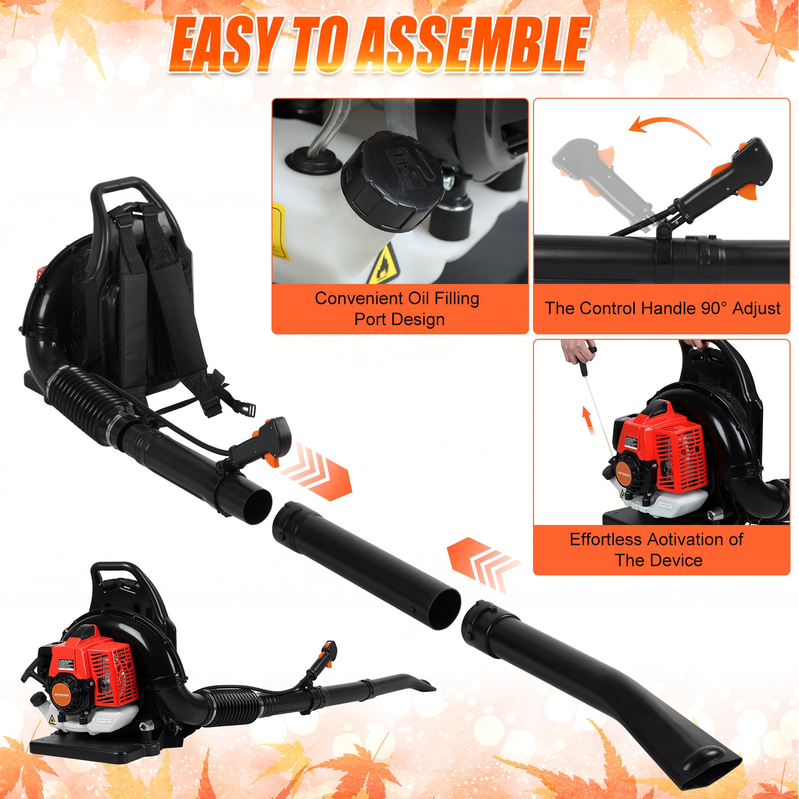 2026 New 63CC Backpack Leaf Blower Gas Powered, 700 CFM 200 MPH Backpack Blower for Yard Debris, Leaf & Snow Removal, with Ergonomic Harness (Red Black)