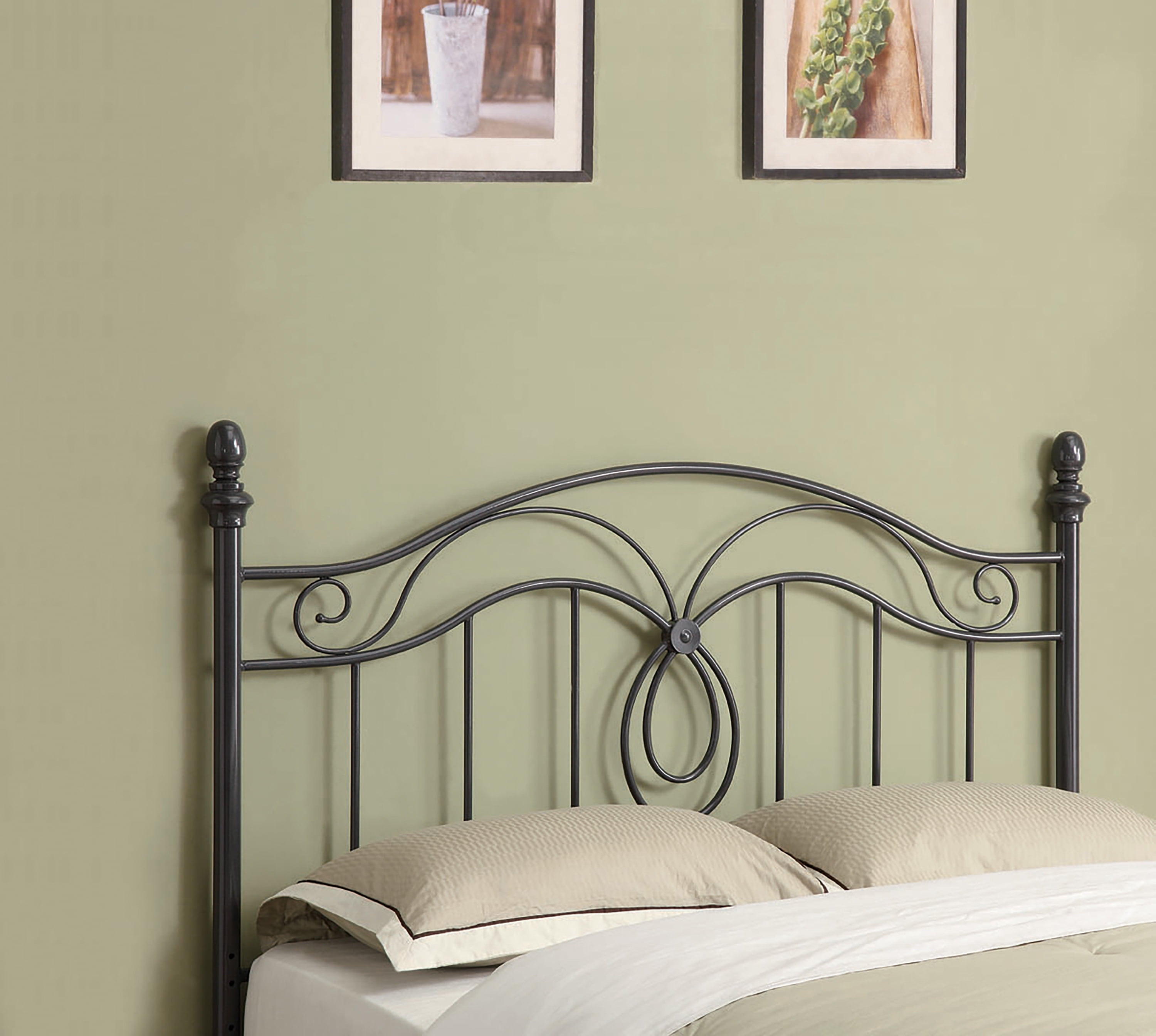 Full/Queen Scroll Metal Headboard Dark Grey
