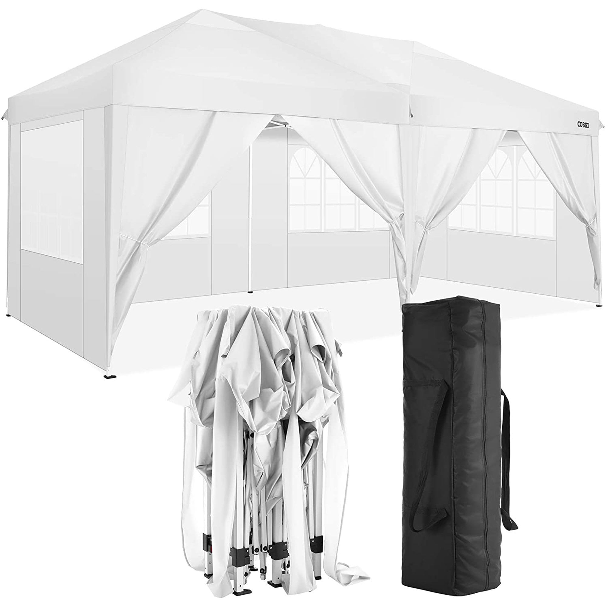 charaHOME 10x20 Outdoor Canopy Tent,10 X 20 Ez Up Pop Up Tent,Adjustable Folding Gazebo Pavilion Patio Shelter With 4 Sidewalls,Easy Pop Up Canopy Heavy Duty Tent,10 x 20 Canopy Beach Tent,White Color 