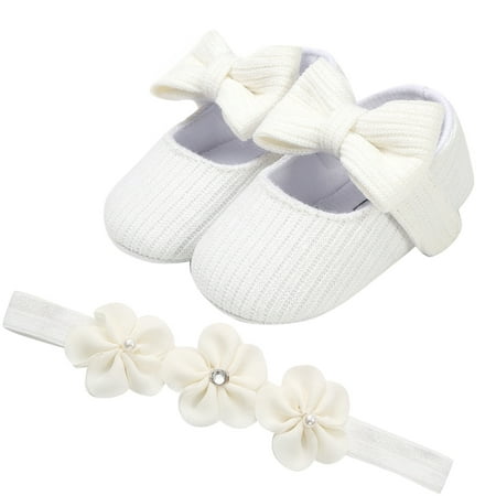 

yinguo toddler baby girls prewalker flower bowknot princess shoes+headband set white 11