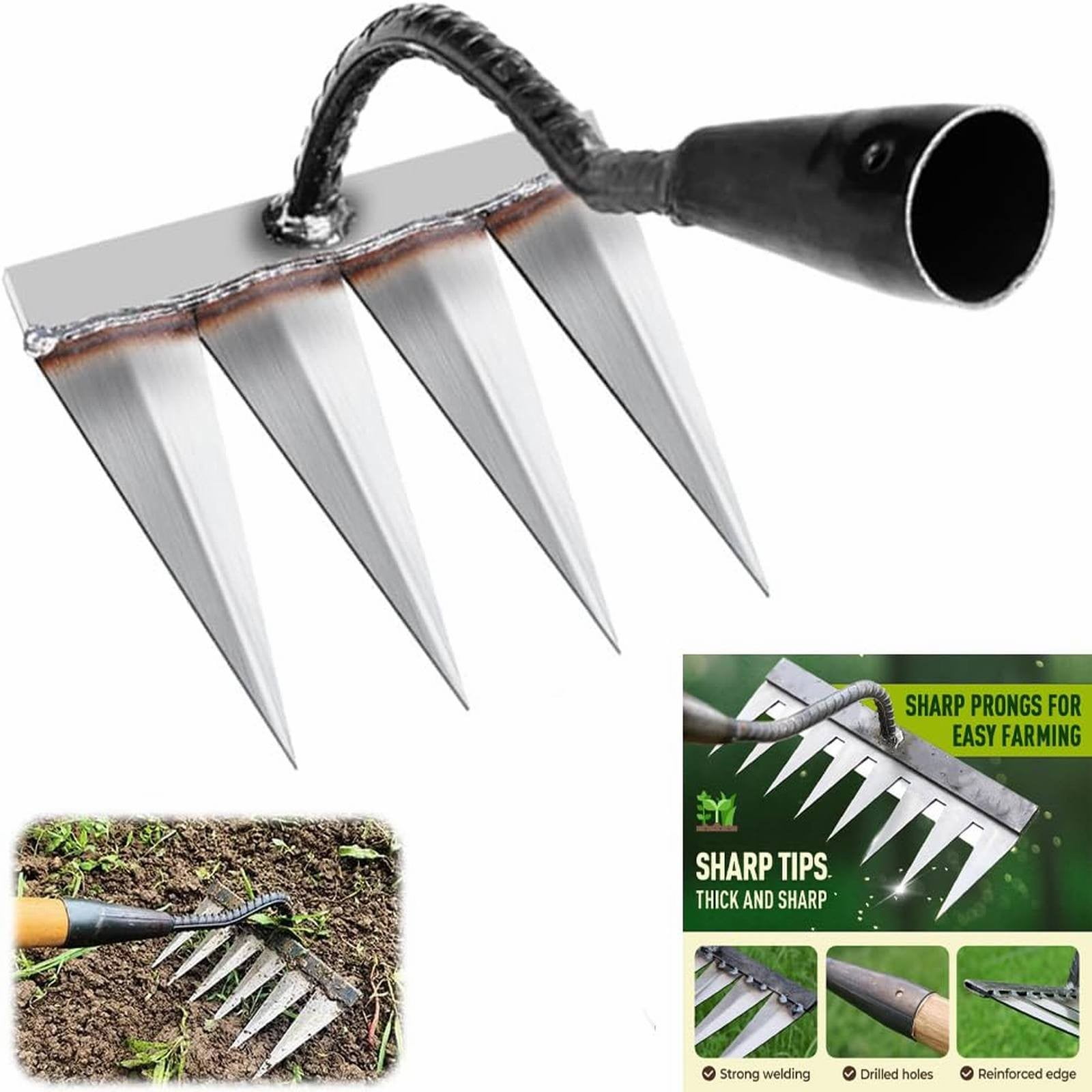 AUDeals Heavy Duty Iron Rake for Gardening and Weeding, Dethatching Lawn Tool for Backyard Soil Loosening, Available in Four Size Options for Yard Work