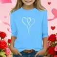 thumbnail image 2 of Riecok 3/4 Length Sleeve T Shirt for Girls Valentine's Day Crewneck Tops Blouses Heart Print Versatile Summer Tees, 2 of 5