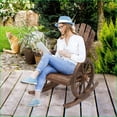 thumbnail image 4 of Outsunny Outdoor Adirondack Rocking Chair, Solid Fir Wood Slatted Design & Wagon Wheel Armrests for Porch Pool | Dark Brown | Wood, 4 of 5