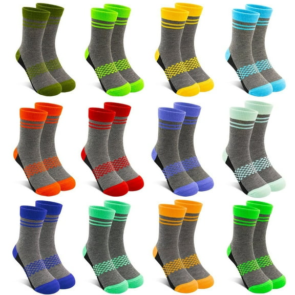 ELUTONG Boys Girls Crew Socks, 12 pairs Athletic Colorful Socks for Kids Aged 2-14