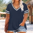 thumbnail image 6 of ClodeEU Women’s Plus Size V Neck Short Sleeve T-Shirt with Striped Trim, Casual Solid Color Top Navy,Women's Plus XXXXL, 6 of 6