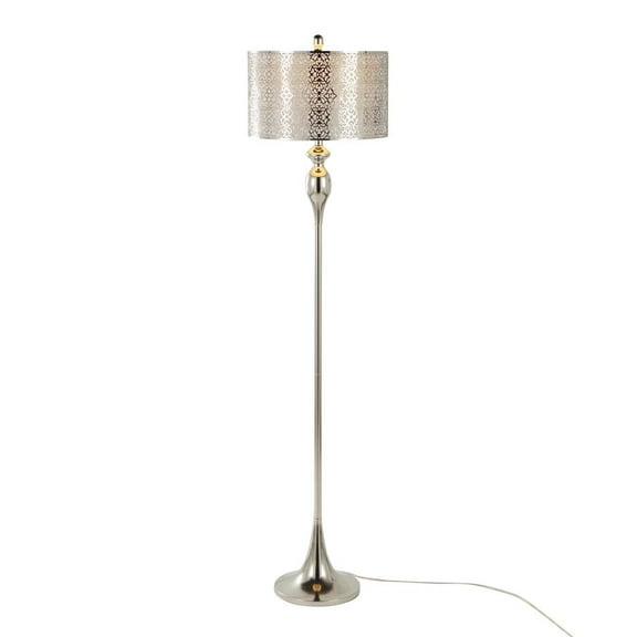 LumiSource Polished Nickel, White Linen Ashland 63" Metal Floor Lamp