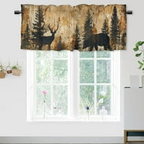 Rustic Cabin Rod Pocket Valances for Kitchen Forest Bear Deer Country Farmhouse Lodge Wooden Board Privacy Window Valances for Living Room Kitchen