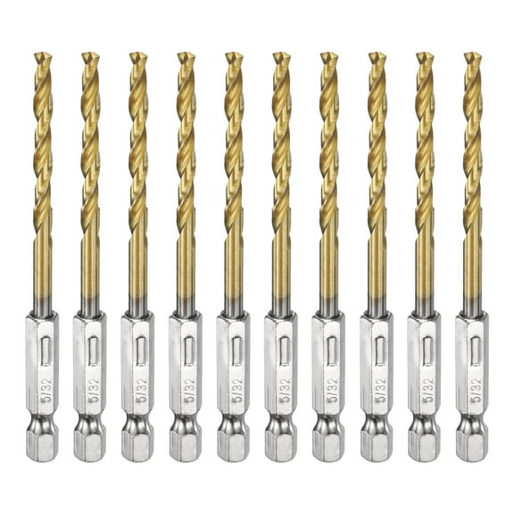 Uxcell 10 Pieces Drill Bit 5/32" Gold Titanium M2 HSS Twist Drill Bit with 1/4" Hex Shank