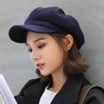 thumbnail image 2 of Pxiakgy Women's Newsboy Cap Blend Retro Solid Color Girls Fashion Warm Fashion Wool Beret Painter Dome Hat Gatsby Cabbie Visor Beret Hat Autumn Spring Winter Classic Cap Navy One Size, 2 of 4