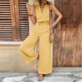 thumbnail image 7 of Linen Tank Jumpsuits for Women Dressy Casual Sleeveless Wide Leg Rompers Work V Neck One Piece Jumpsuit Yellow, 2XL, 7 of 7