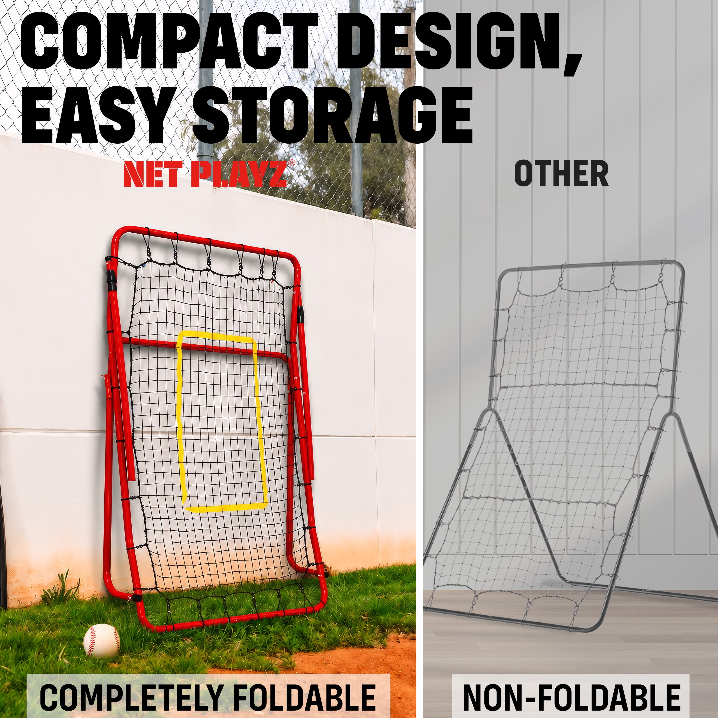 Baseball Pitchback Rebounder Net 5x4ft with Adjustable Angles for Grounders & Pop-Ups