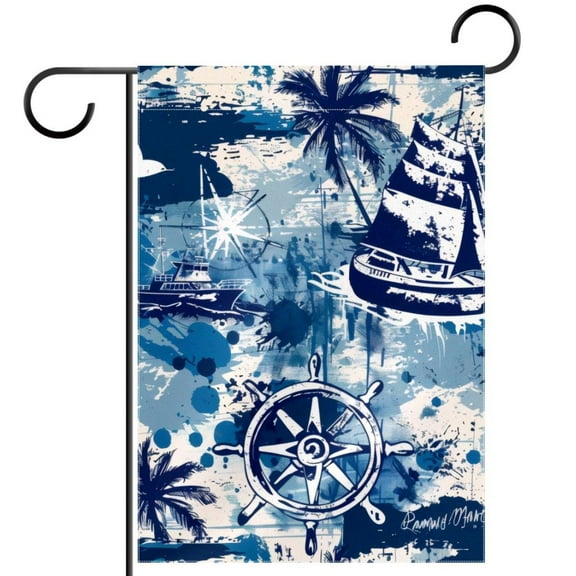 Cruises Nautical Elements Navy Blue Garden Flag Double Sided House Flag for Outdoor Home, Personalized All Year Round Yard Decor 12 x 18 Inch