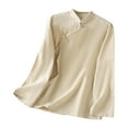thumbnail image 1 of Vestidos Casuales Para Mujer, Blusas De Mujer De Moda Camisa de mujer con cuello alto, manga larga, bordado, imitación de lino y botones., 1 of 4