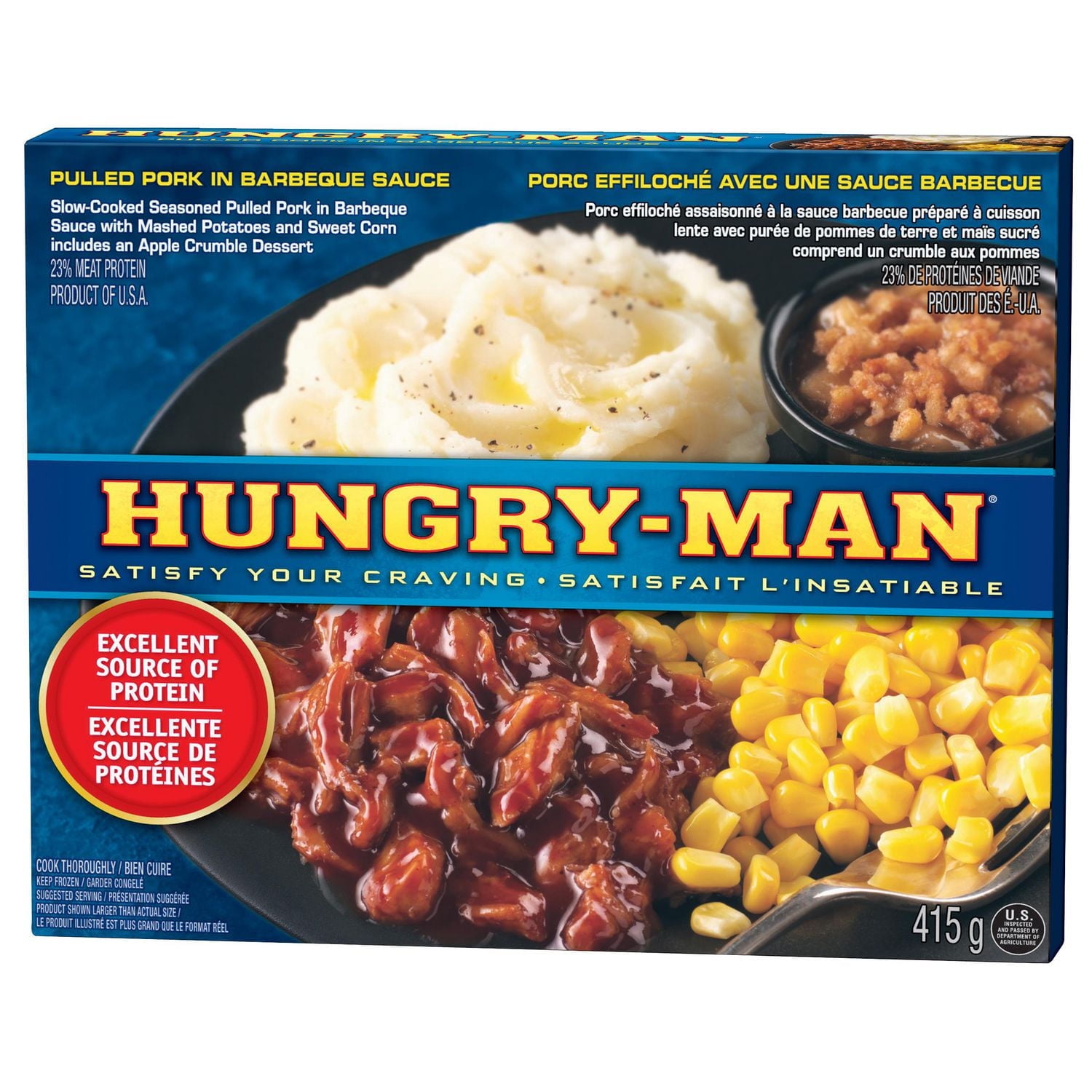Repas congelé Hungry-Man au porc effiloché avec une sauce barbecue