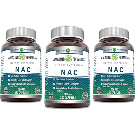 Amazing Formulas NAC (N-Acetyl Cysteine) 1200mg Per Serving 250 Capsules Supplement | Non-GMO | Gluten Free | Made in USA | Pack of 3