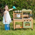 thumbnail image 2 of Robud Play Kitchen for Kids, Outdoor Wooden Kids Mud Kitchen Set with Removable Sink, Planting Cup, Oven, Chalkboard, Utensils & Storage, Outdoor Playset for Ages 3+, Green, 2 of 10