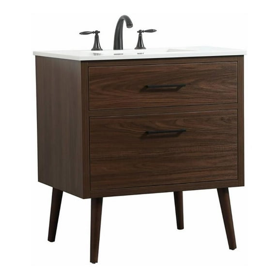 30 inch single bathroom vanity in walnut