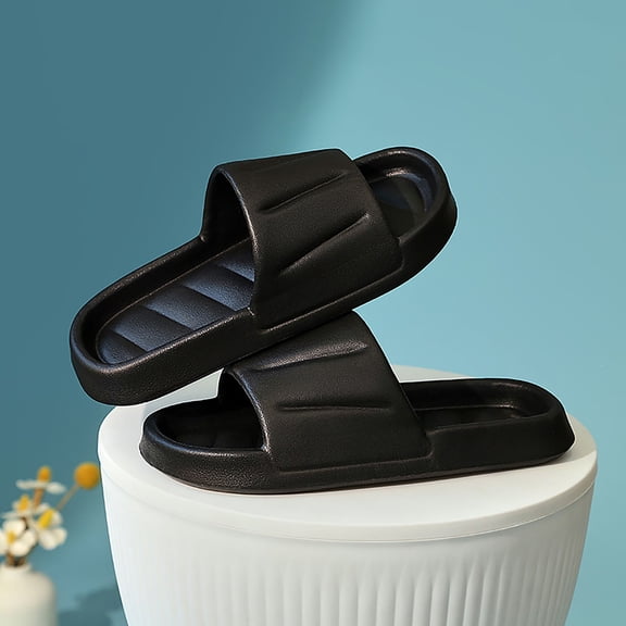 Ultra-Soft Thick Sole EVA Slide Sandals Unisex Non-slip Indoor Outdoor Slippers Summer Bathroom Beach Footwear Black 36