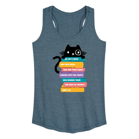 Instant Message - Cat Peeking Over Book Stack - Women's Racerback Tank Top