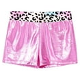thumbnail image 4 of YUUMIN Big Girls Metallic Dance Shorts Gymnastics Underpants Athletic Tight Pants Summer Hot Bottoms Pink Leopard 4, 4 of 5