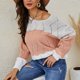 thumbnail image 5 of Suéter De Punto A Rayas Con Bloques De Color Para Mujer Suelto Casual Elegante Manga Larga Cuello Redondo Suéter Hueco Rosa S, 5 of 8