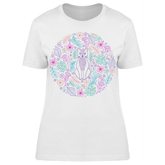 Cat Floral Pattern T-Shirt Women -Image by Shutterstock, Female x-Large