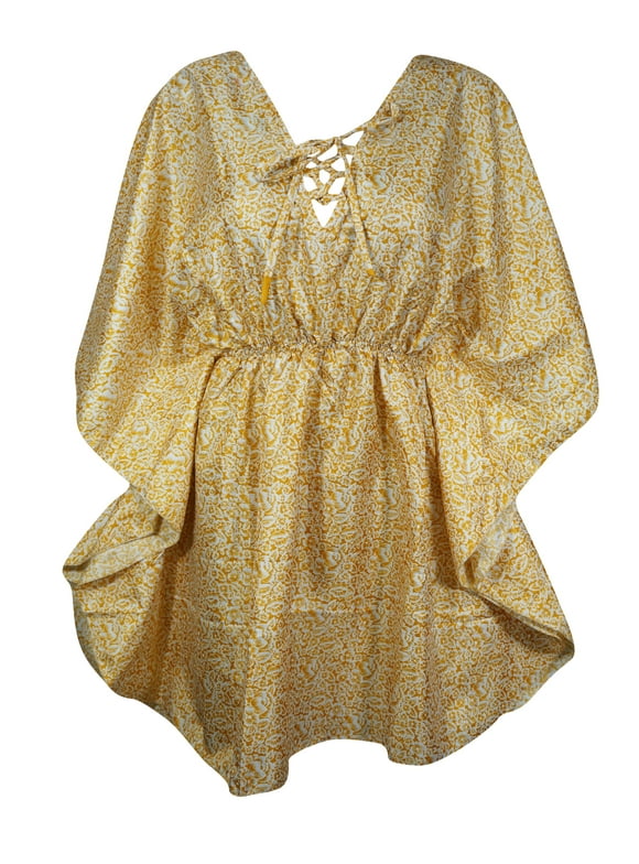 Mogul Womens Beach Caftan Dress, Golden Printed Kaftan M-XL