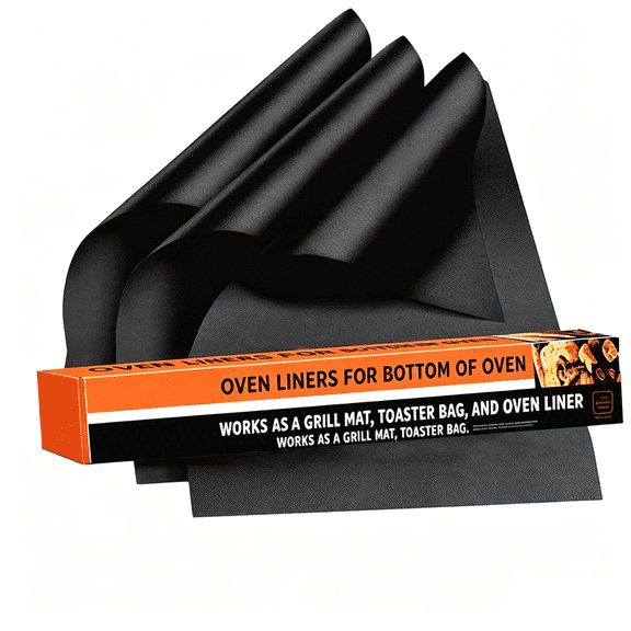3 Pack 17x25 Inch Thickened Non-Stick Oven Liners, Heavy Duty Dishwasher Safe Floor Protector Mat for Electric Gas Toaster Oven Charcoal Grill, Black