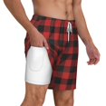 thumbnail image 3 of Balery Red Black Plaid Mens Swim Trunks Swim Shorts for Men Quick Dry Inseam Beach Shorts with Compression Liner Pocket-Small, 3 of 9