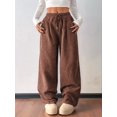 thumbnail image 6 of Women's Solid Corduroy Drapey Loose Wide Leg Casual Long Pants Dark Brown XXL, 6 of 10
