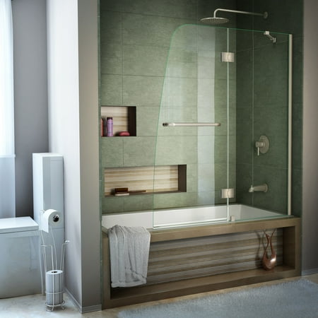 DreamLine Aqua 48 in. W x 58 in. H Frameless Hinged Tub Door in Brushed