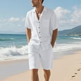 thumbnail image 2 of FRSASU Men's Cotton and Linen 2 Piece Outfits Short Sleeve Button up Shirts and Shorts Vacation Summer Beach Outfits White, 2 of 5