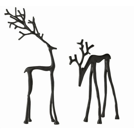 Christmas Decorations - Set of 2 Black Reindeer Statues - Modern Xmas Figurines - Elegant Indoor Holiday Decor - Table Centerpieces - Ideas for Mantel Living Room Bedroom Office