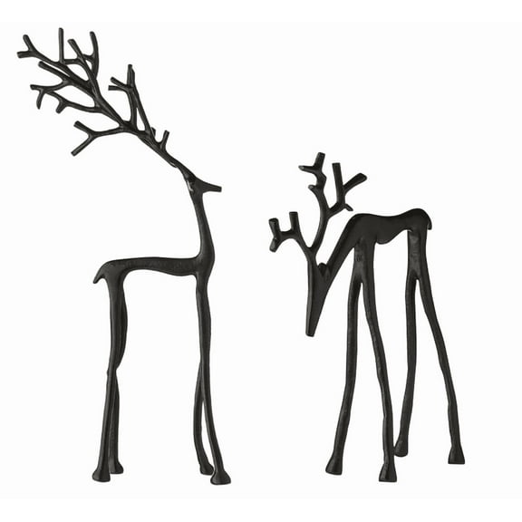 Christmas Decorations - Set of 2 Black Reindeer Statues - Modern Xmas Figurines - Elegant Indoor Holiday Decor - Table Centerpieces - Ideas for Mantel Living Room Bedroom Office
