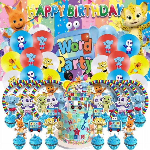 Word Party Party Supplies Set Balloons Plates Tableware Decorations Birthday Cake Topper Decor Banner Backdrop