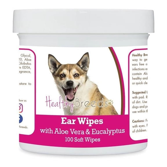 Healthy Breeds 192959824254 Norwegian Lundehund Ear Cleaning Wipes with Aloe & Eucalyptus for Dogs - 100 Count