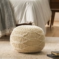 thumbnail image 2 of GDF Studio Biljon Handmade Boho Fabric Pouf, Cream, 2 of 7
