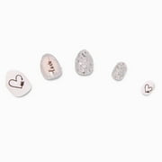 Claires Silver Glitter Love Stiletto Press on Vegan Faux Nail Set - 24 Pack