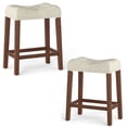 thumbnail image 1 of Gymax 24'' Saddle Bar Stools Set of 2 w/ Footrest Rubber Wood Frame for Kitchen Island, 1 of 7