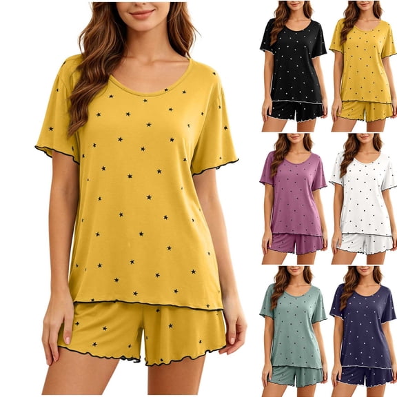 Naittoop Modal Soft Shorts Pajamas Sets for Women Cute Heart Print Summer Short Sleeve Sleepwear 2 Piece Lounge Sets