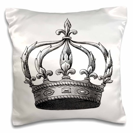 - 3dRose Vintage Crown - Royalty - Black and White Art, Pillow Case, 16 by 16-inch