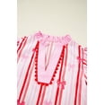 thumbnail image 4 of Women's Pink Ric-Rac Trim Ruffled Sleeve V Neck Bow Striped Printed Blouse - [ZhiHiMeRi] | (US 12-14)L, 4 of 9
