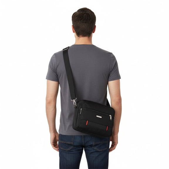 Casual Crossbody Messenger Bag for Men and Women, Nylon Shoulder Bag with Adjustable Strap, Compact Multi Pocket Satchel, Black