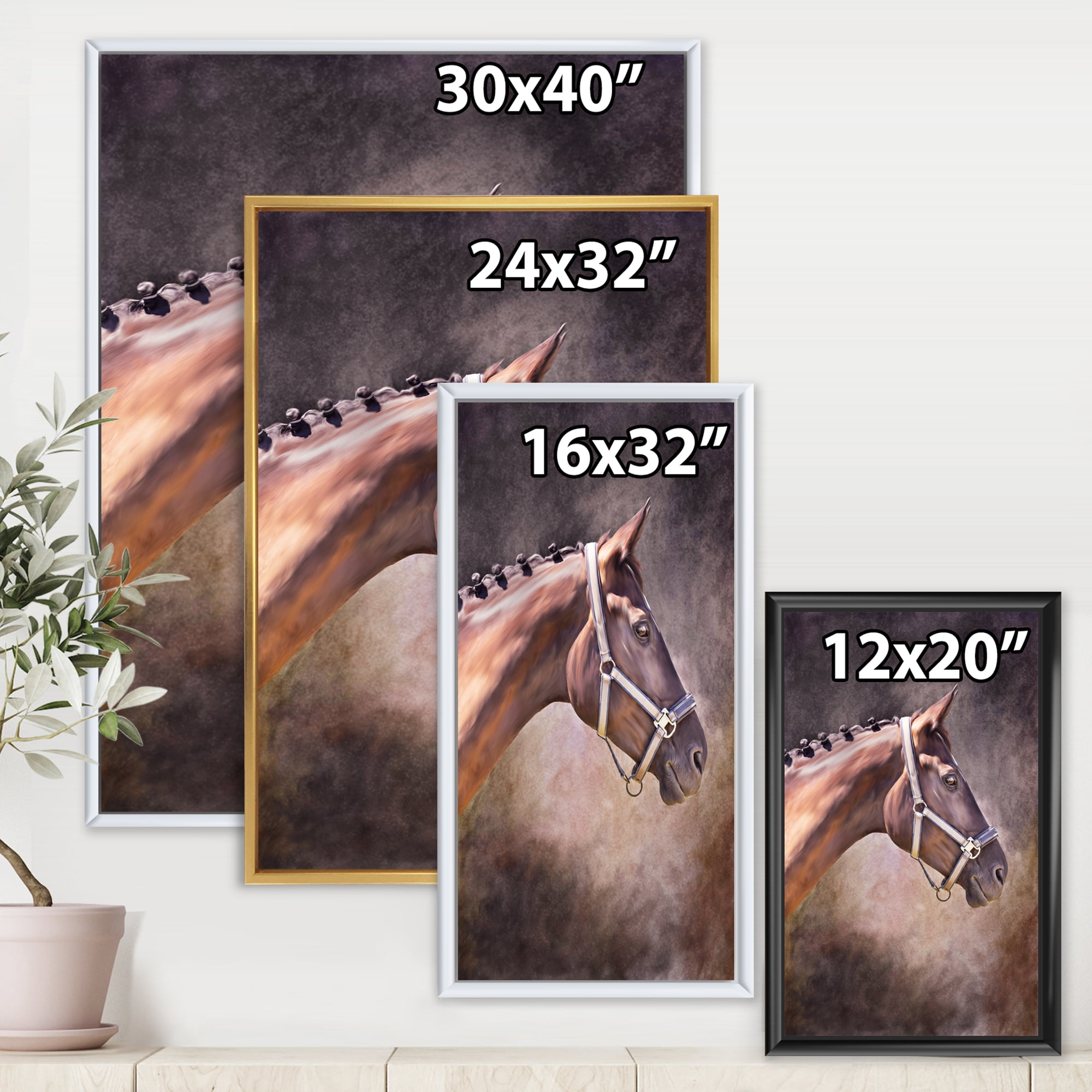 Designart 'Close Up Portrait Of Brown Horse' Farmhouse Framed Canvas Wall Art Print