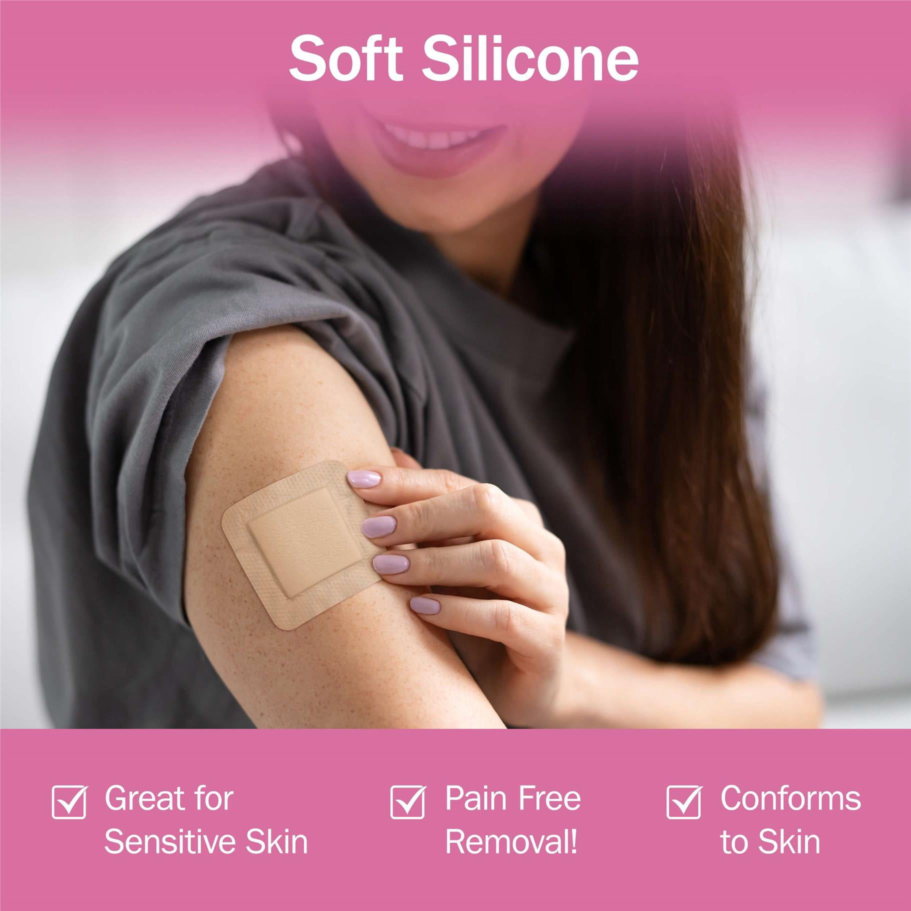 Tender Gentle Silicone Foam Dressing with Border, Adhesive, 10 ct. 4" x 4" Sterile Silicone Foam Bandage for Wound Care - Individually Wrapped